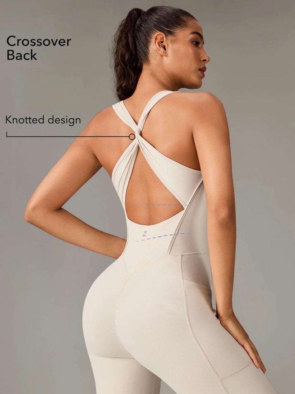Women’s Cream Jumpsuit - Sleek One-Piece Activewear - Picture 4 of 8